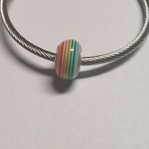Rainbow Striped Charm for Pandora Style Bracelet - Picture 2 of 4